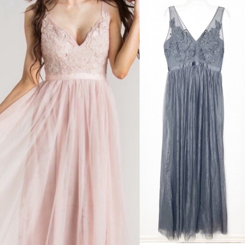 NWT Maniju Floral Lace Tulle Dress Gray Large